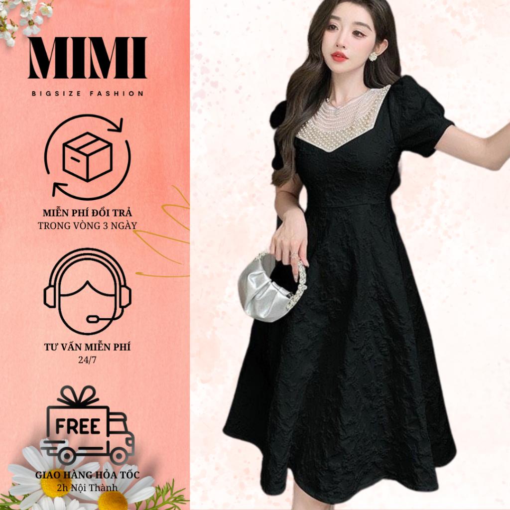 MIMI BigSize [50KG-100KG] Đầm Big Size Xốp Gấm Dáng Xòe Phối Cổ Ngọc Sang Trọng