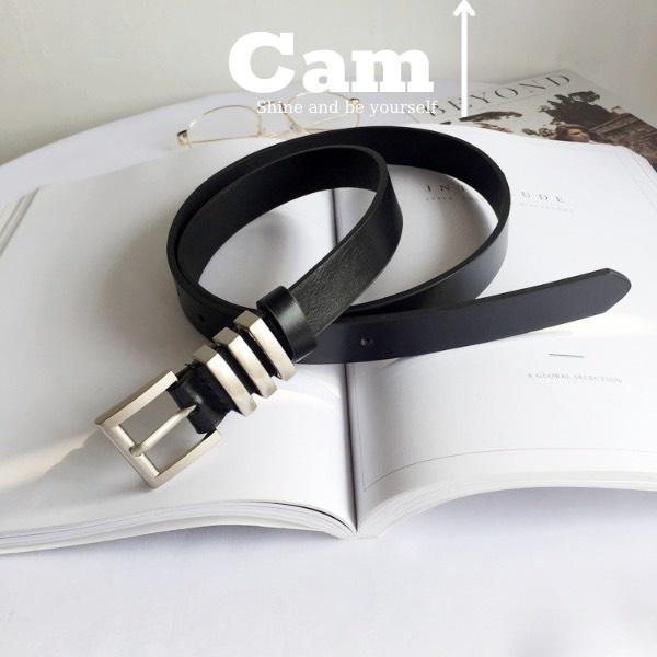 Thắt Lưng Da Nam Nữ 3 Sọc SLR Cao Cấp, Camcamvintage Dây Nịt Unisex Hàn Quốc Màu Đen Bản Nhỏ 2.3cm