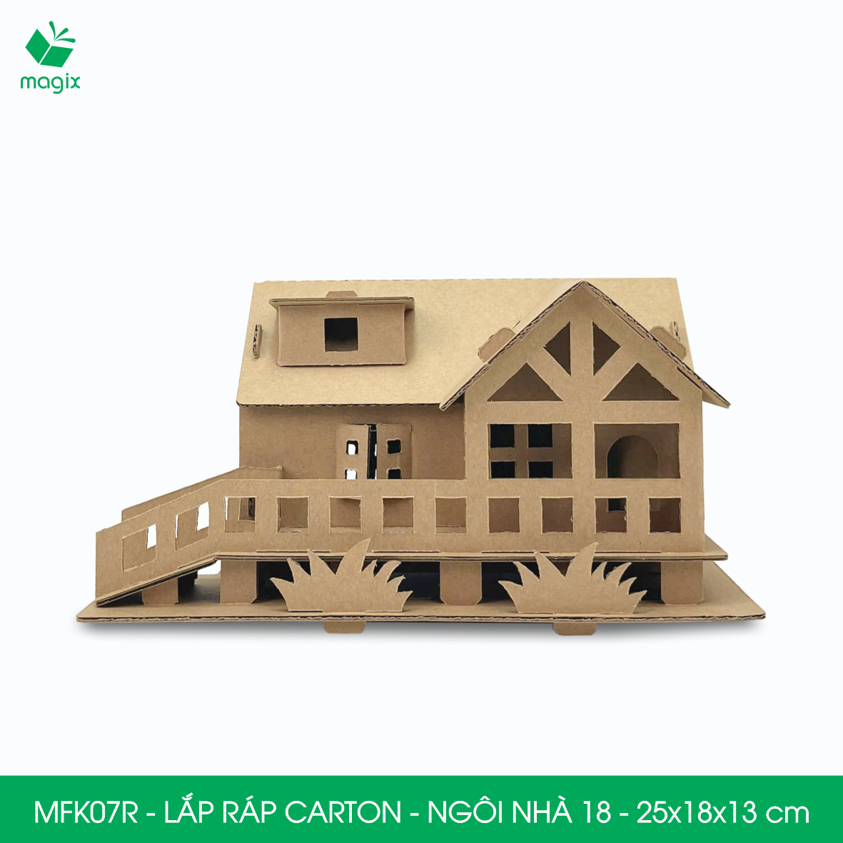 MFK07R - 25x18x13 cm - Mô hình ngôi nhà lắp ráp từ bìa carton cao cấp, nhà giấy carton mini sáng tạo