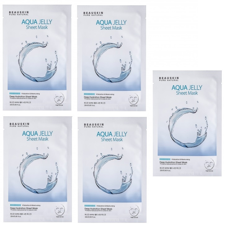 Combo 5 mặt nạ trắng da Aqua Jelly Sheet Mask Beauskin Hàn quốc ( 25ml/ gói) kèm 1 khẩu trang to