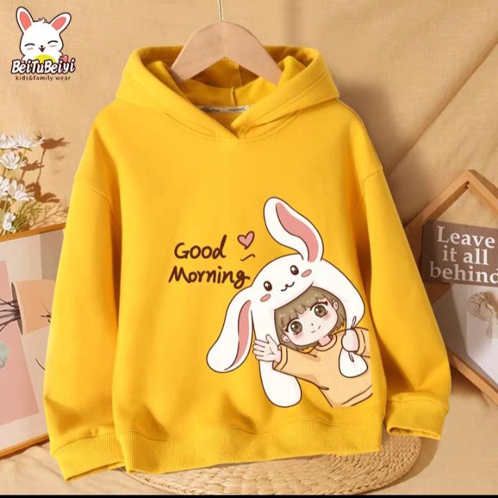 Áo hoodie bé thỏ in sườn cho bé gái từ 9 đến 33kg , chất nỉ bông siêu xinh