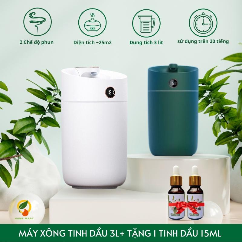 Máy khuếch tán tinh dầu cỡ lớn Humidifier dung tích 3L, đèn Led, không ồn, tạo độ ẩm phòng điều hòa, khuếch tán tinh dầu