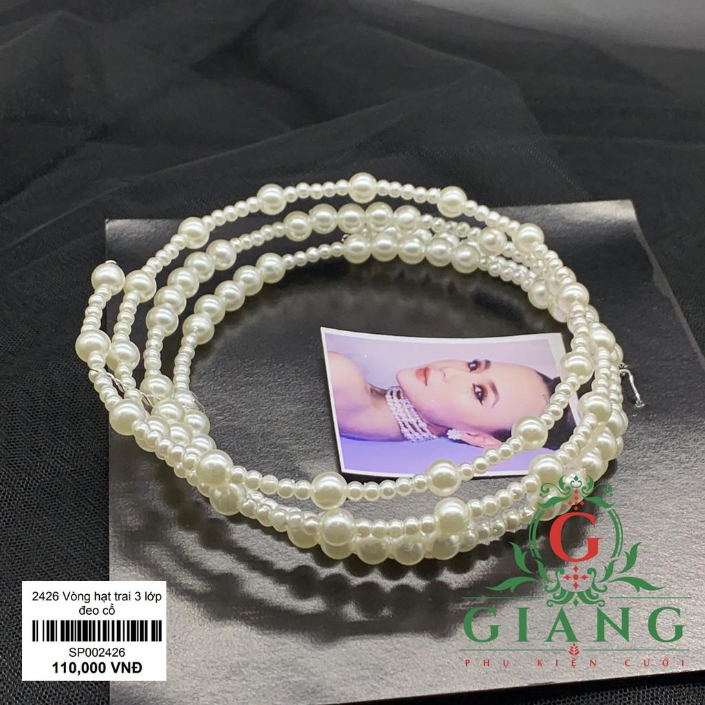 Vòng cổ hạt trai 3 lớp phụ kiện cô dâu chụp hình phụ kiện đi tiệc phụ kiện cưới Giang Sp002426
