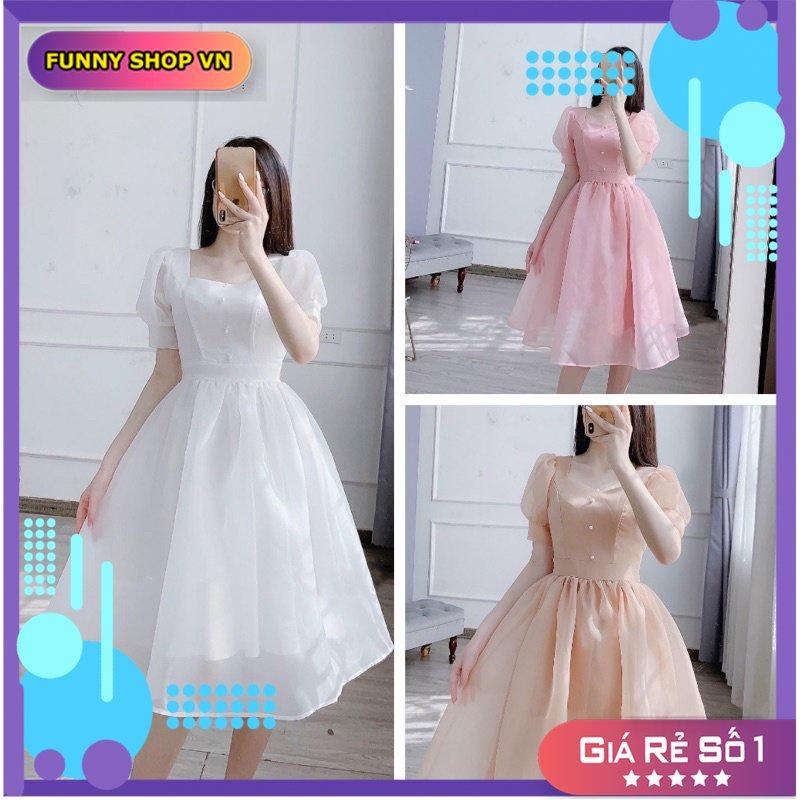 ĐẦM TIỆC TAY BỒNG ĐÍNH NGỌC PHỐI CỘT NƠ SAU XINH XẮN