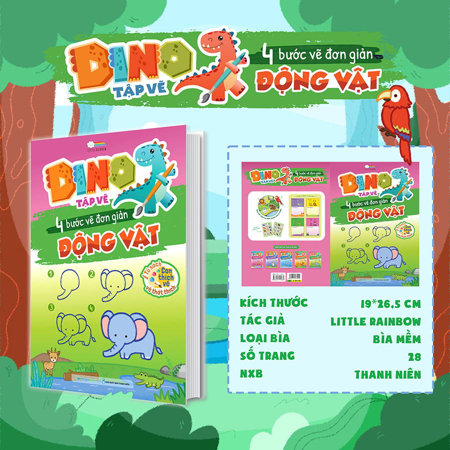 Sách DINO tập vẽ - 4 bước vẽ đơn giản Động Vật