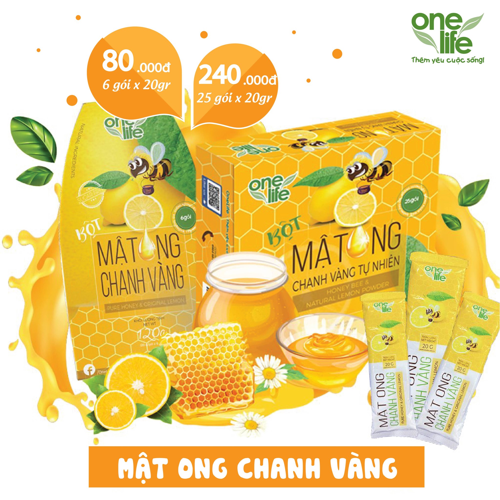 Mật Ong Chanh Vàng Tự Nhiên OneLife (Hộp 25 gói)