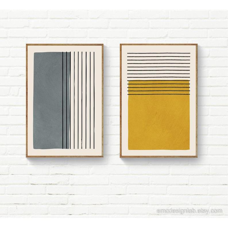 Tranh treo tường | Bộ 2 tranh Mustard Wall Art, Set of 2 Abstract Prints, Original Minimalist Printable Art