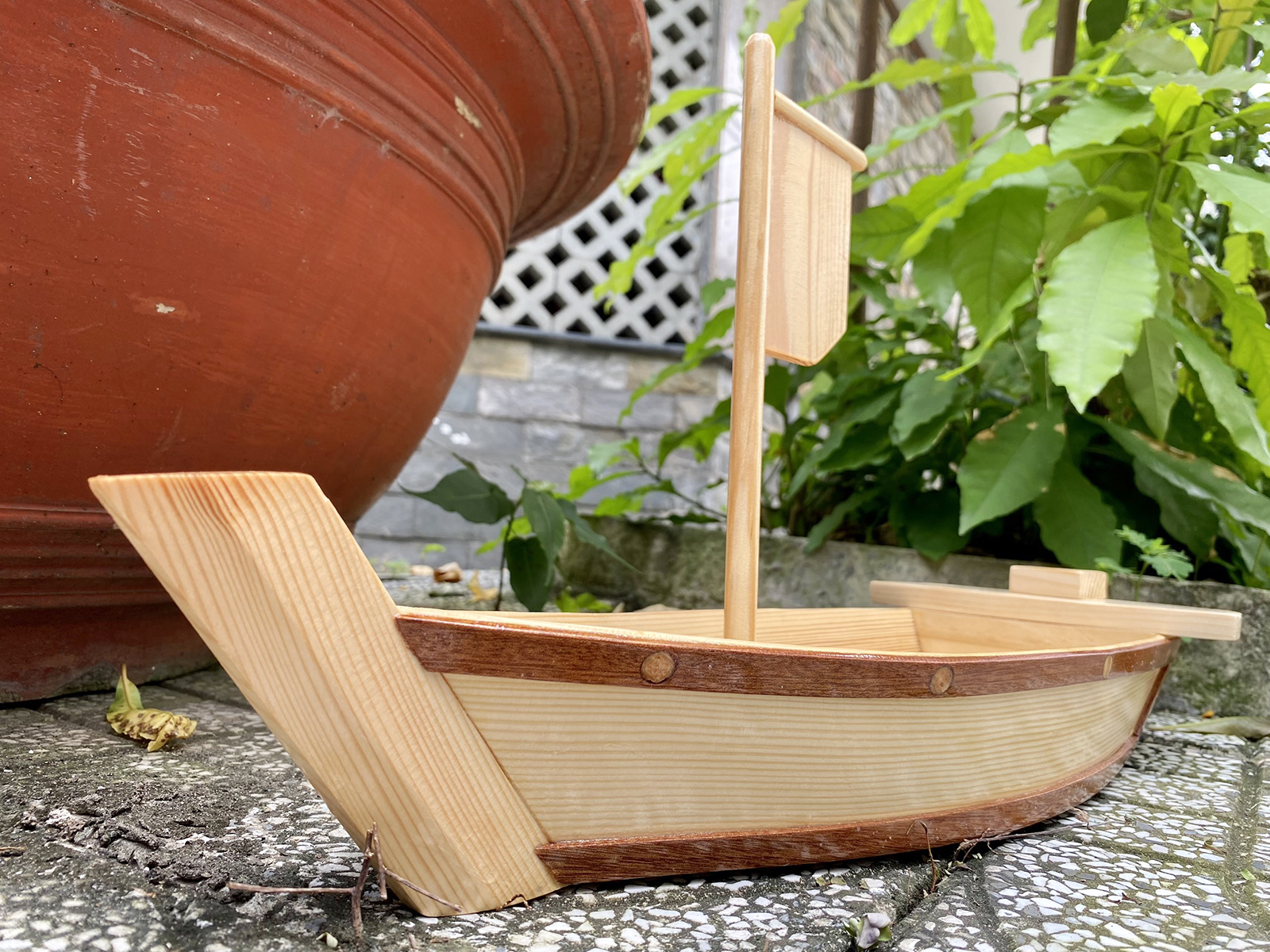 Khay thuyền gỗ 45cm trang trí decor hải sản