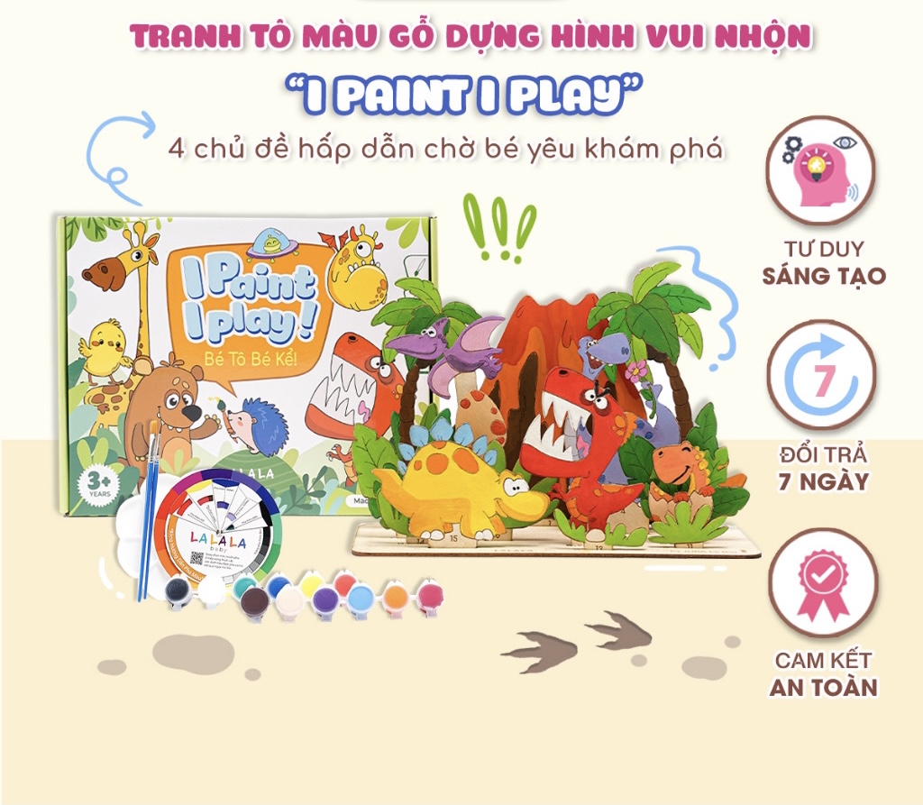 Đồ Chơi Tranh Gỗ Lalala Baby Tô Màu Kèm Màu Nước, Cọ và Truyện Kể I Paint I Play! Cho Bé Từ 3 Tuổi