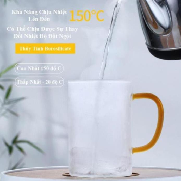 Ly Thủy Tinh Chịu Nhiệt Cao Cấp Thể Tích 500ml Tay Cằm Nhiều Màu
