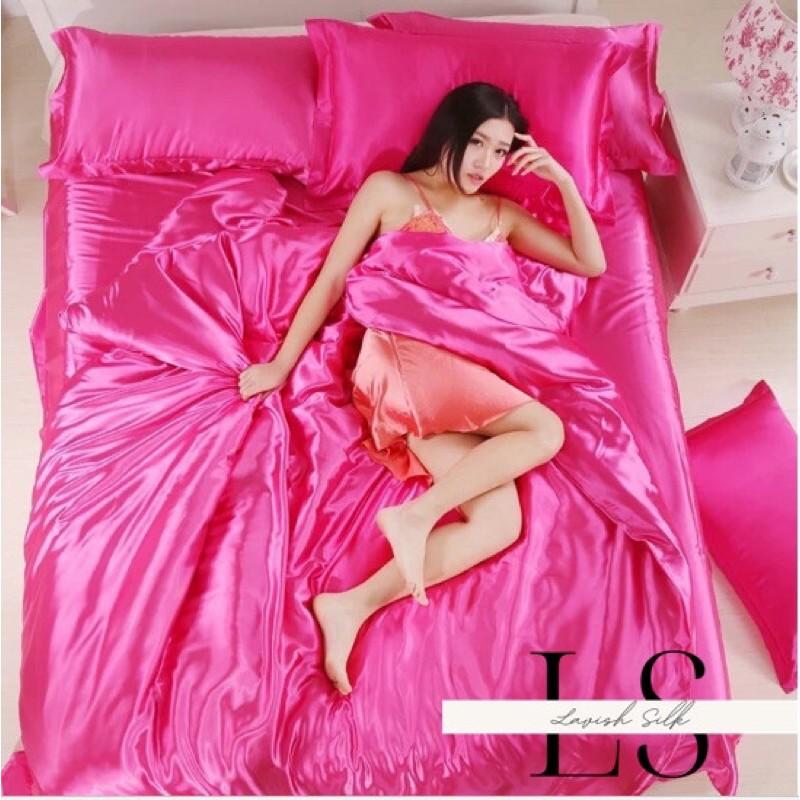 Hình ảnh Bộ Ga Phủ Phi Lụa Lavish Silk Cao Cấp Mát Lạnh Hàng Loại 1 Không Nối Vải - Hồng Cánh Sen