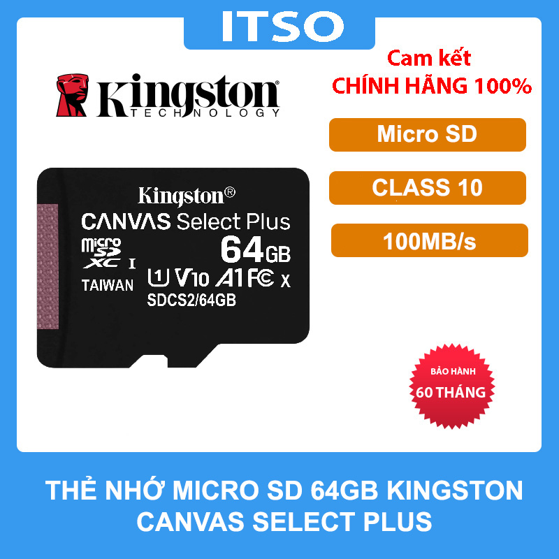 Thẻ nhớ MicroSD Kingston 64GB Canvas Select Plus - Hàng chính hãng