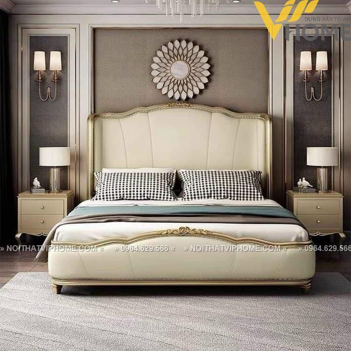 Giường ngủ bọc da nhập khẩu phong cách tân cổ điển đẹp GBD-00118