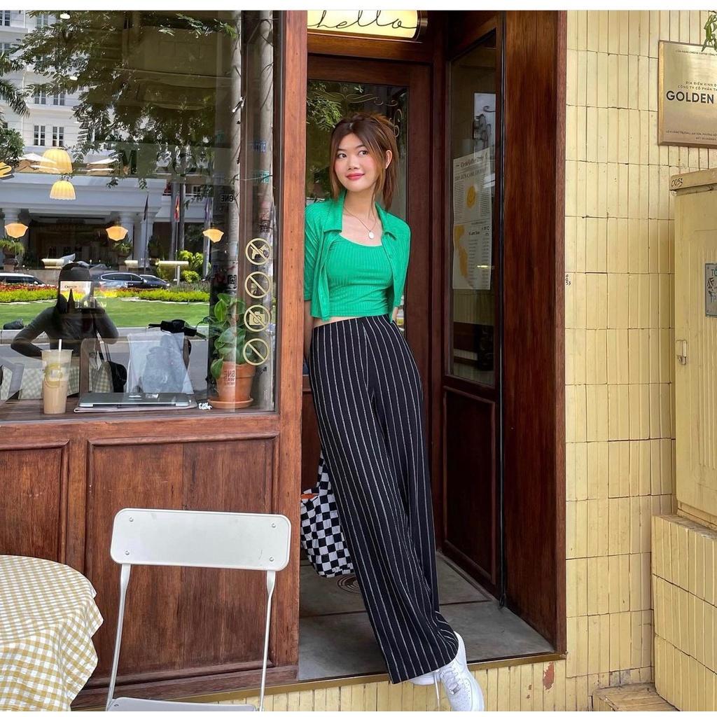 Set áo croptop sơ mi+ áo hai dây basic thun tăm gân mềm LOVI