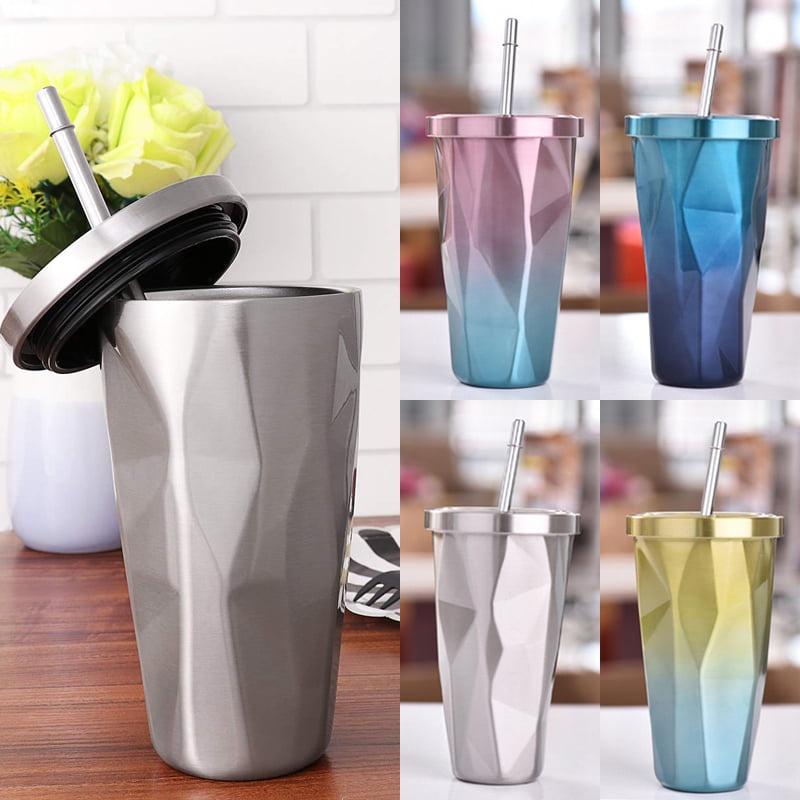 LY GIỮ NHIỆT NÓNG LẠNH CÓ NẮP ĐẬY DUNG TÍCH 500ML - CỐC GIỮ NHIỆT 3D KIM CƯƠNG 2 LỚP INOX KHÔNG GỈ TẶNG KÈM ỐNG HÚT INOX