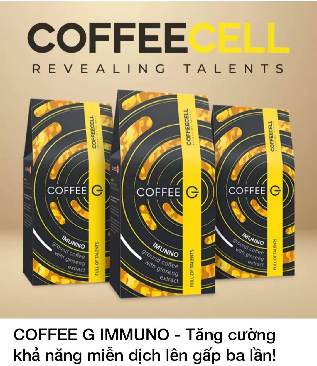 Cà Phê Rang Xay Coffee G Immuno Với Nhân Sâm Hoàng đế COFFEECELL (250g) - Bản giao hưởng của các hương vị trong một tách cà phê đen - Hàng Chính Hãng