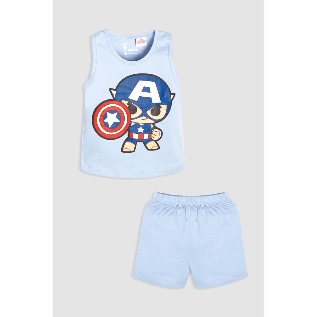 Bộ quần áo thun sát nách chất liệu cotton mềm mát bé trai Rabity 5571 Captain America