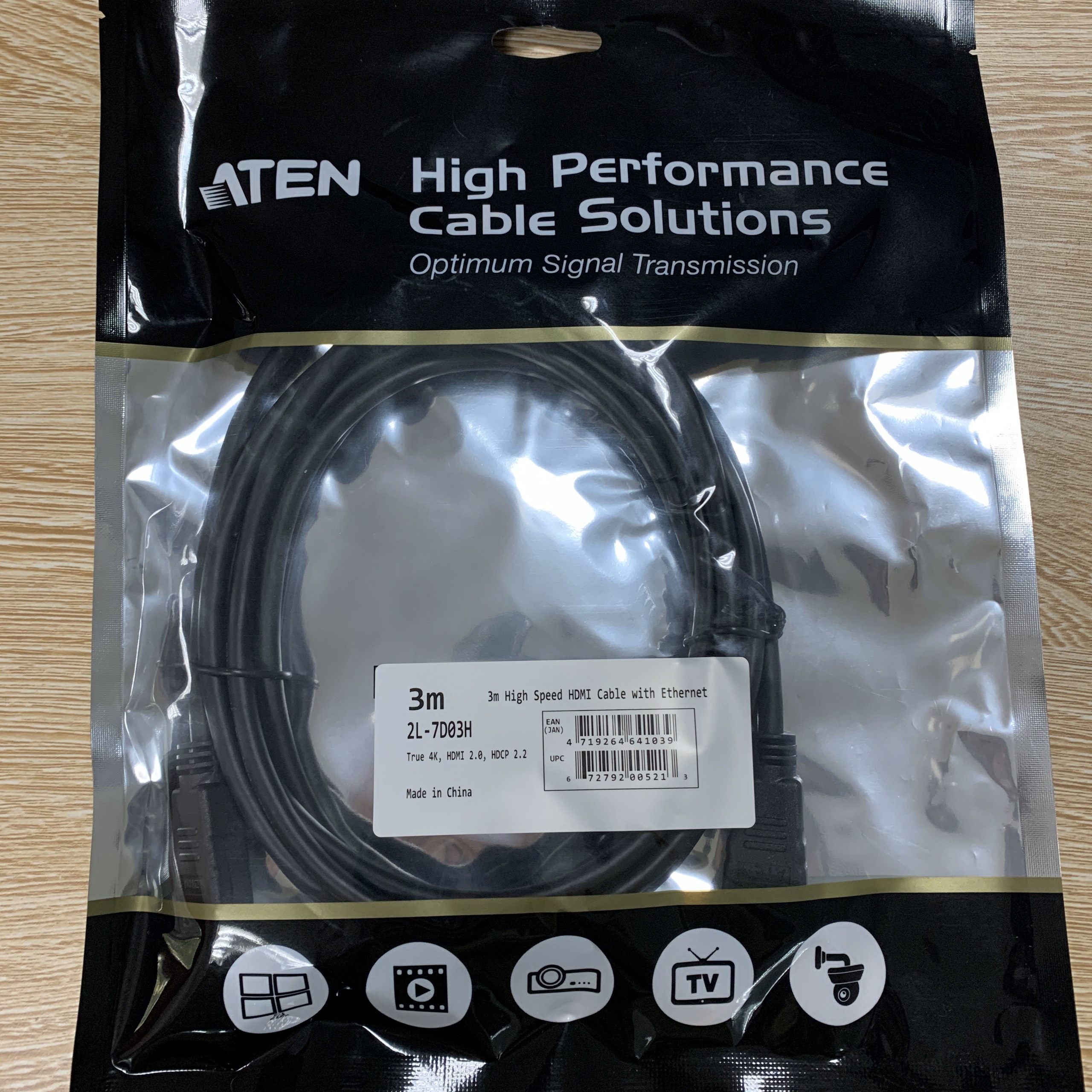 Dây cáp HDMI 3m Cao cấp True 4K Aten 2L-7D03H 3 mét, HDMI 2.2, 3D, Ethernet, 2 đầu mạ vàng, chất liệu đồng cao cấp có vỏ bọc chống nhiễu, vỏ PVC chống cháy UL VW-1, 30AWG, tiêu chuẩn EU RoHS – Hàng Chính hãng