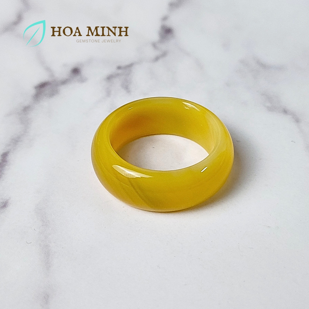 Nhẫn đá Mã Não vàng size lớn đường kính 19mm dày nhẫn 8.3 li phong cách nhẫn nam đĩnh đạc