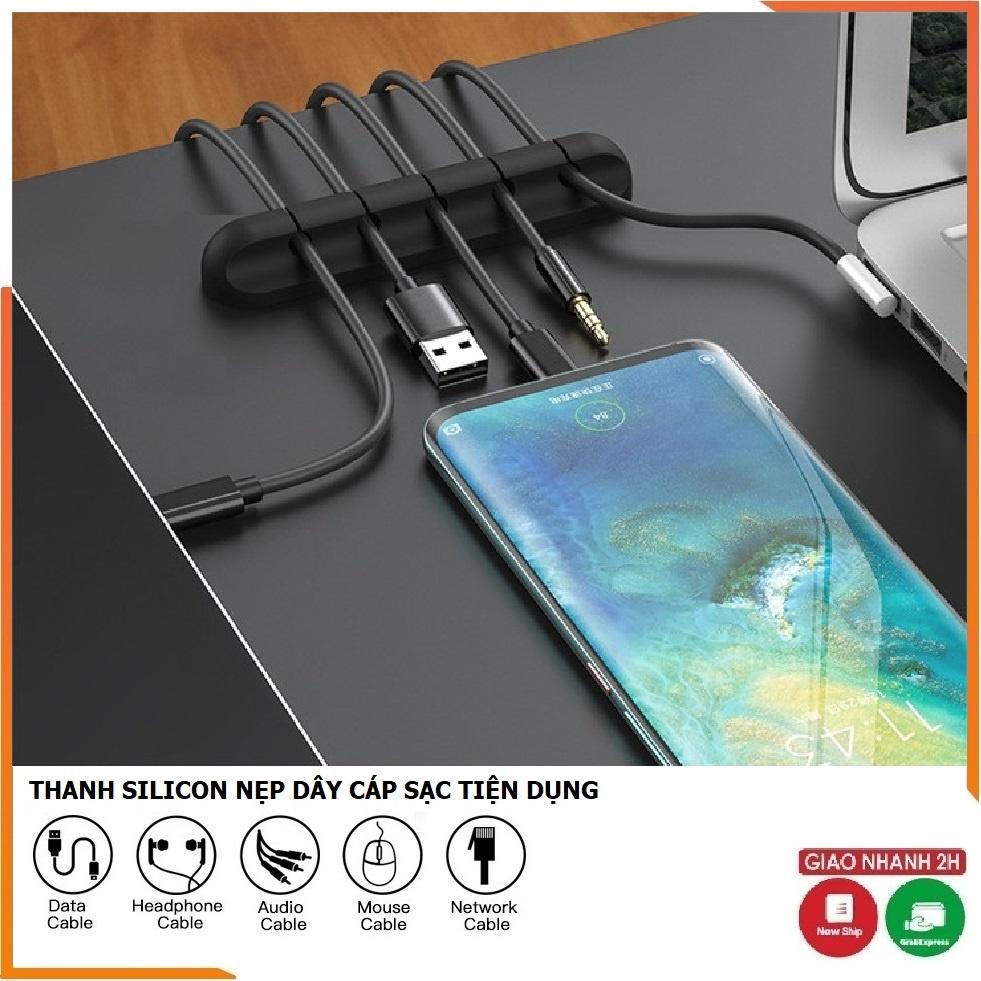Thanh Silicon 5 Lỗ Kẹp Dán Cố Định Dây Cáp Sạc, Dây Điện, Tai Nghe Nhỏ Gọn, Tiện Dụng, Sắp Xếp Gọn Gàng Cho Bàn Làm Việc - Kingler 5679