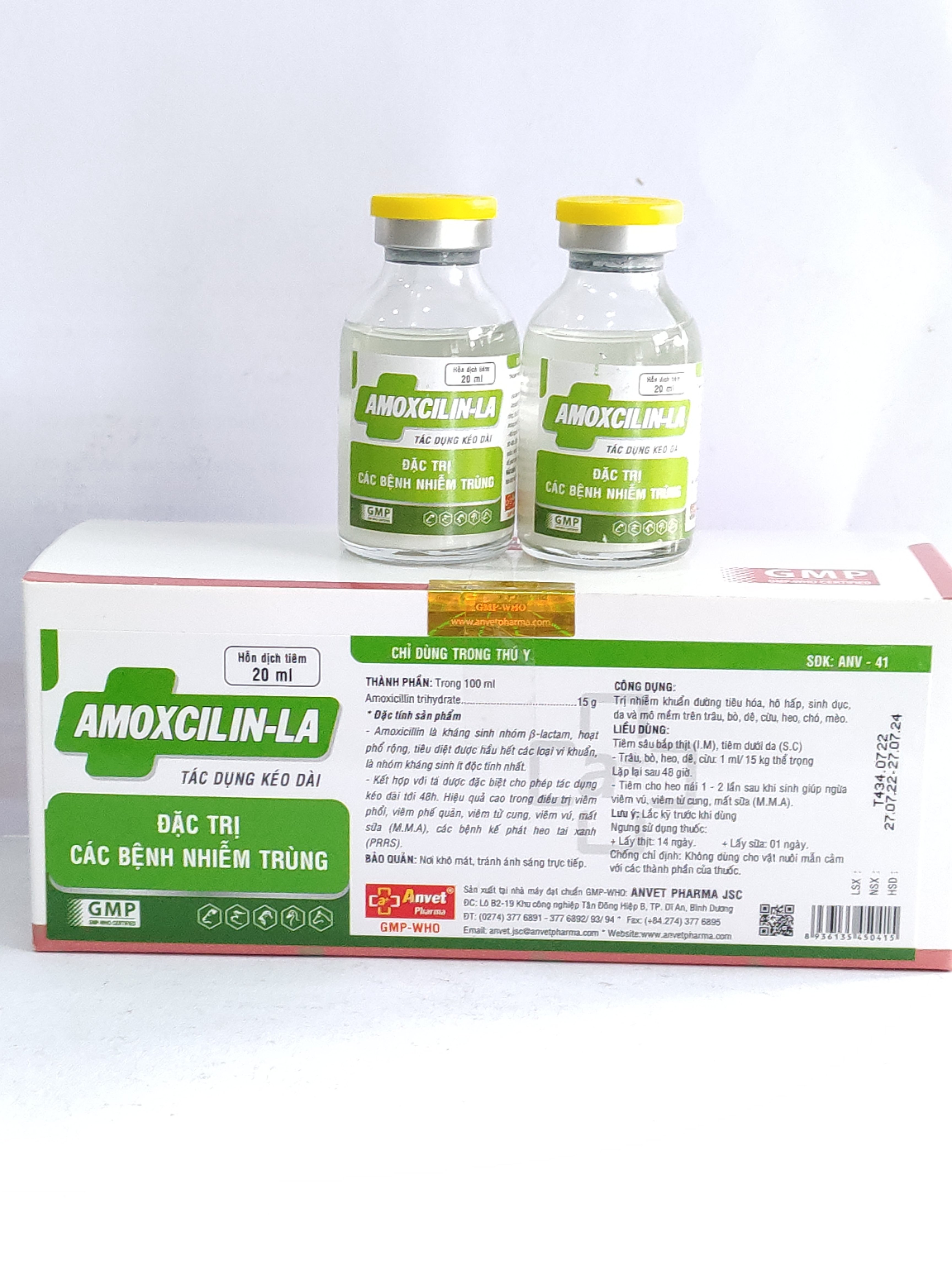 AMOXCILIN LA 20ML hỗn dịch tiêm các bệnh nhiễm trùng