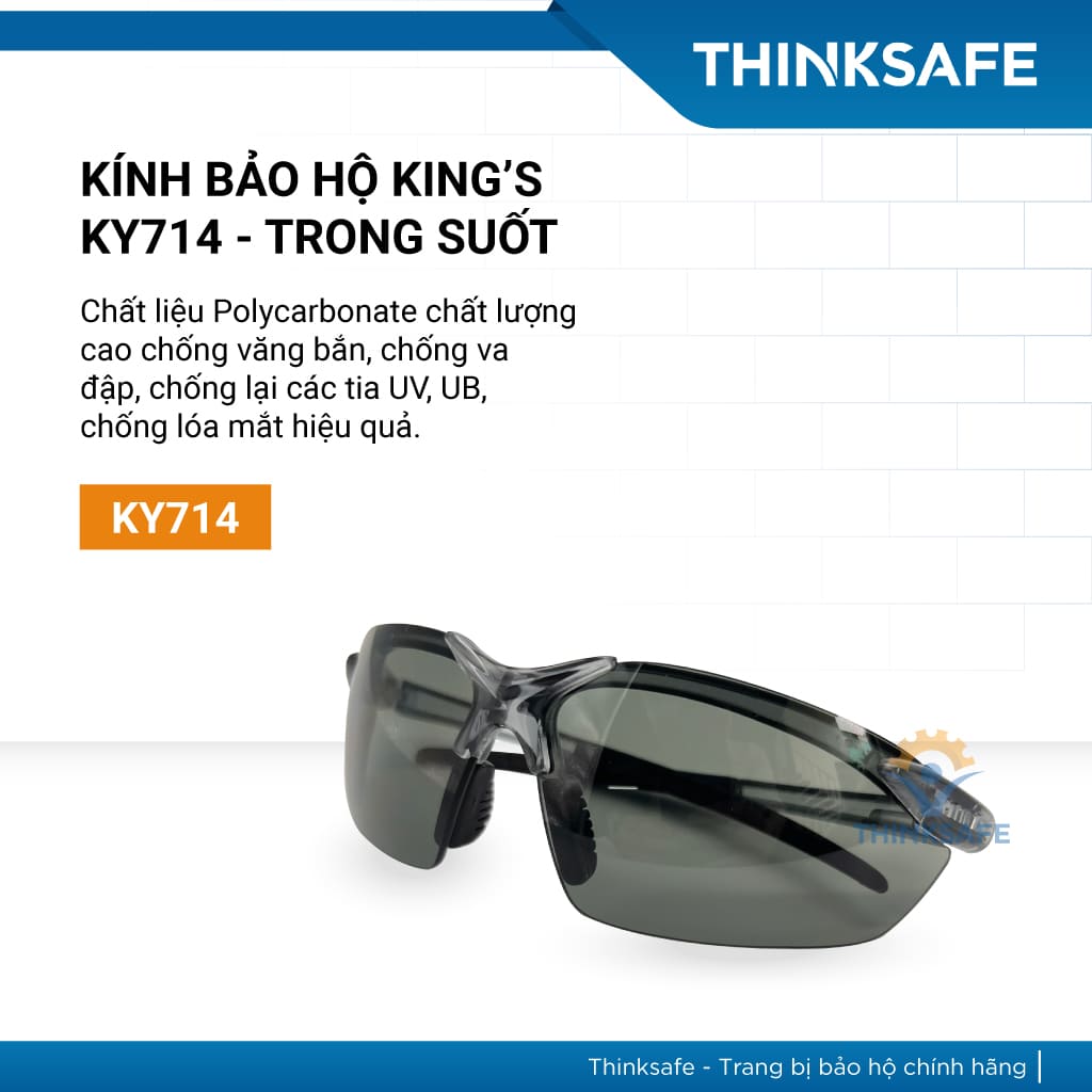 Kính bảo hộ King's Thinksafe, mắt kiếng bảo hộ chống bụi, siêu nhẹ, chống tia uv đi đường, ôm khuôn mặt, màu đen