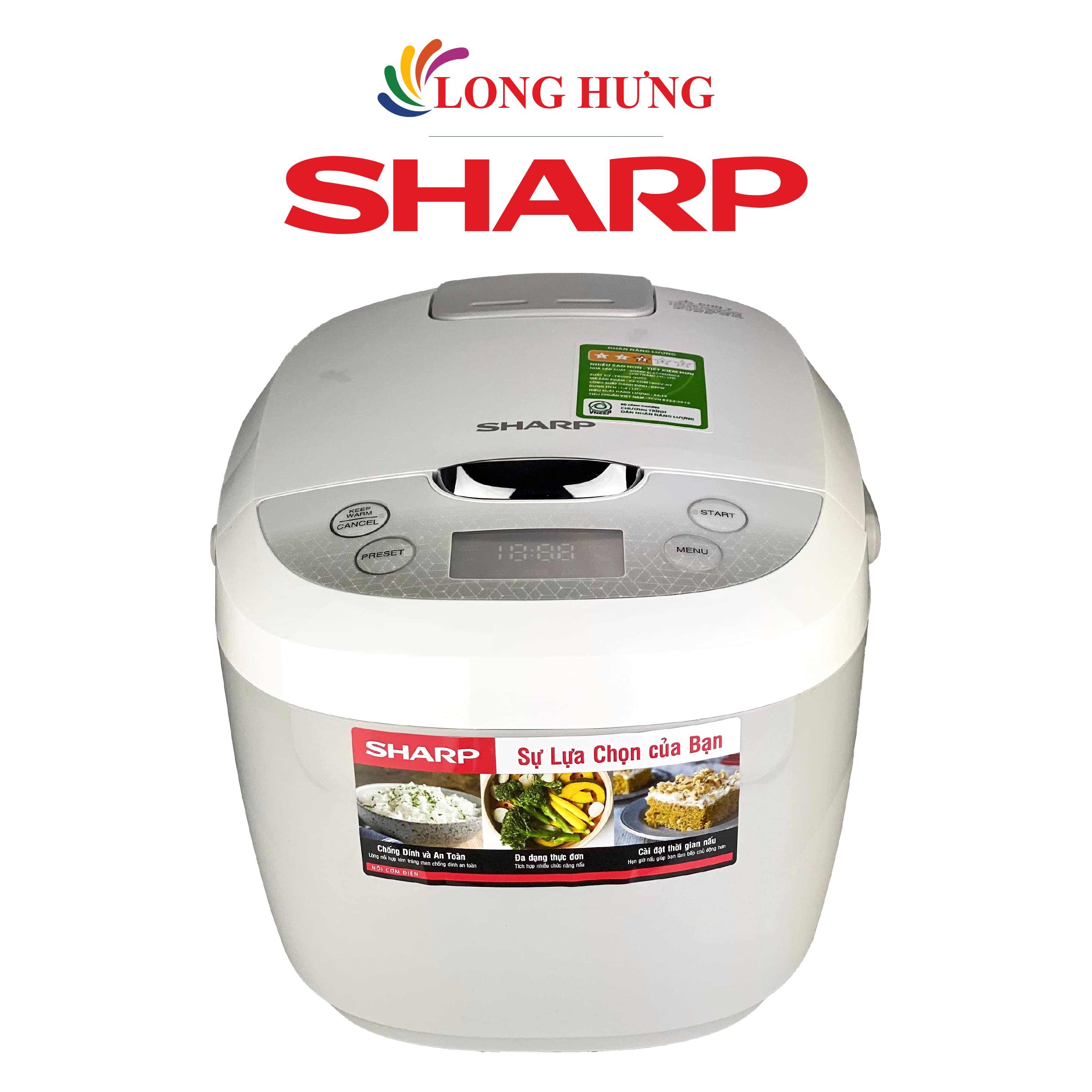 Nồi cơm điện tử Sharp 1.8 lít KS-COM180EV-GY - Hàng chính hãng