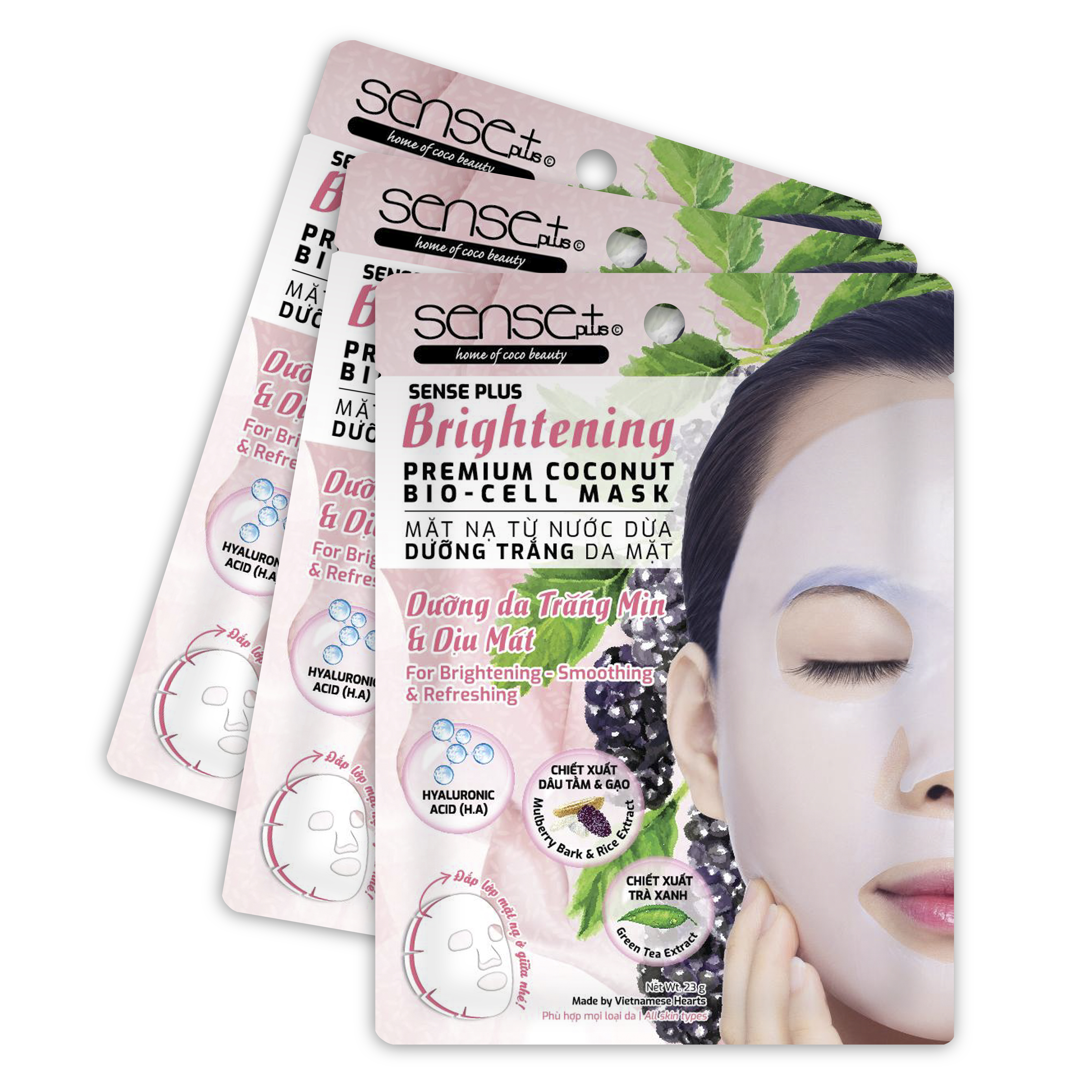 COMBO 3 MIẾNG MẶT NẠ SINH HỌC COCONUT BIO CELL DƯỠNG TRẮNG SENSE PLUS + TẶNG MẶT NẠ MÔI
