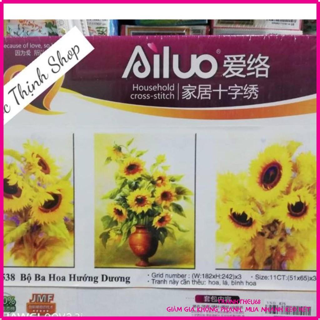 FreeShip từ 250K-Tranh THÊU BỘ 3 HOA HƯỚNG DƯƠNG 53538 KT 51x65x3 CHƯA THÊU