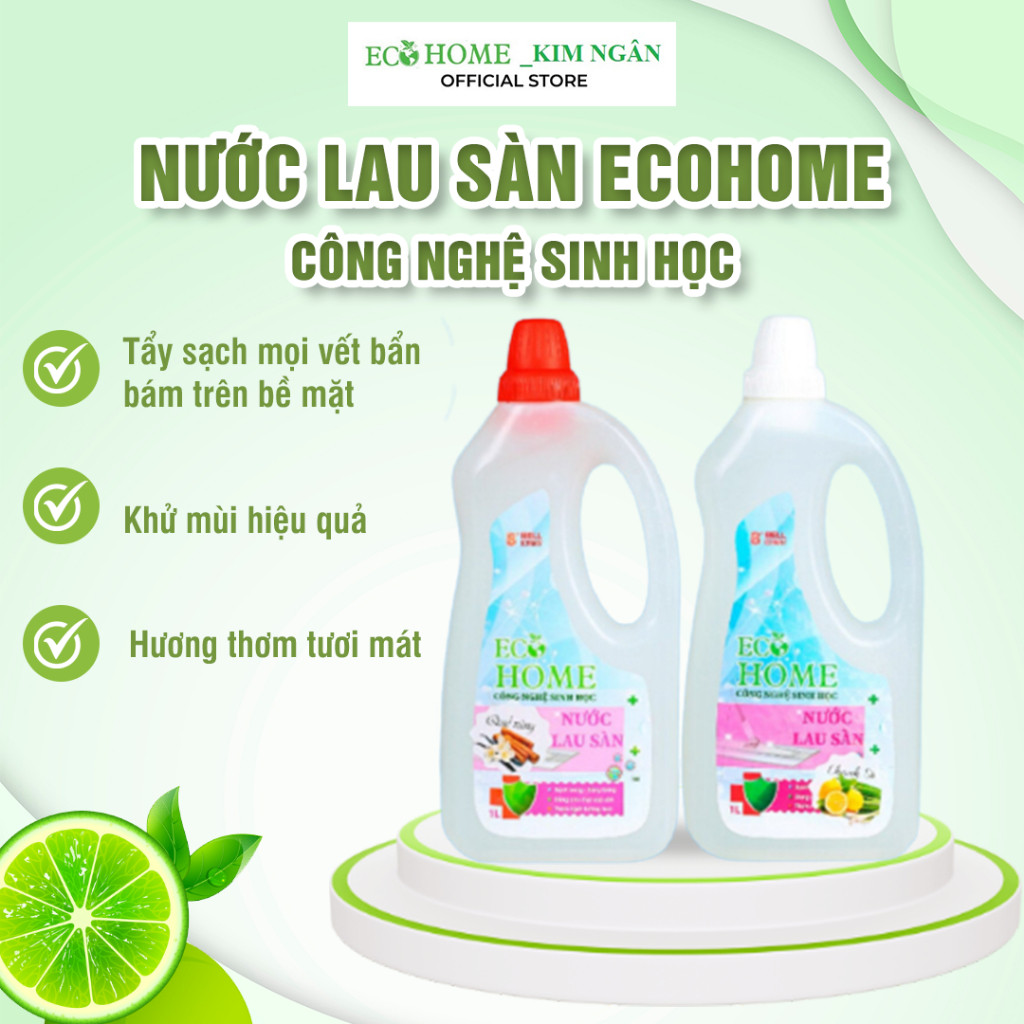 Nước Lau Sàn Công Nghệ Sinh Học ECOHOME 1 Lít Hương Quế Sả Chanh Giúp Tẩy Sạch Bụi Bẩn Trên Bề Mặt Sàn