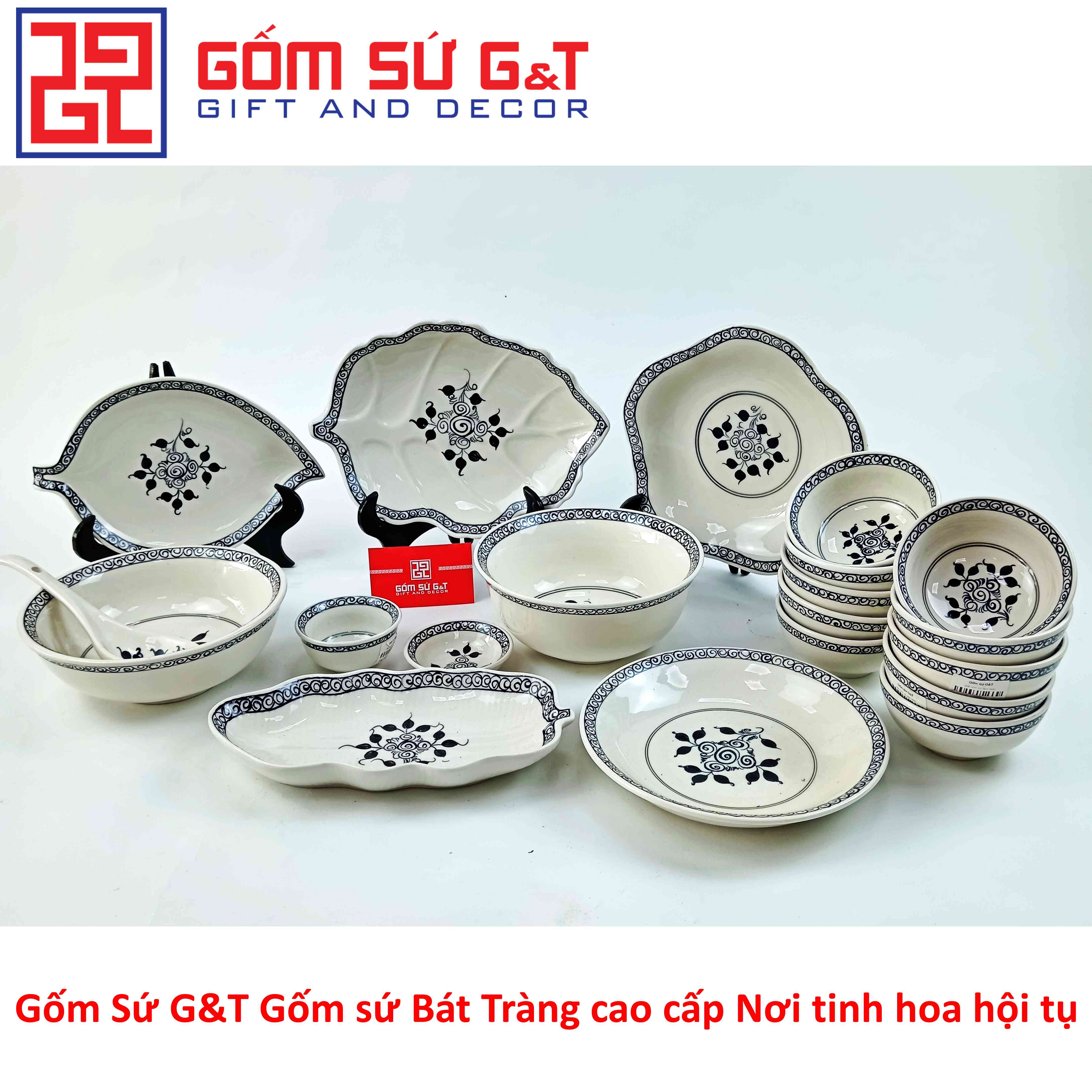 Bộ đồ ăn 10 người vẽ hoa móc set 2 Gốm Sứ G&amp;T