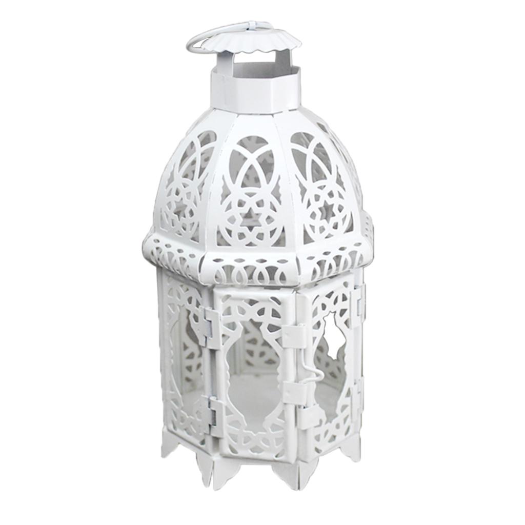 Tea Light Candle Holder Moroccan Lantern Coloured Glass Candlestick White