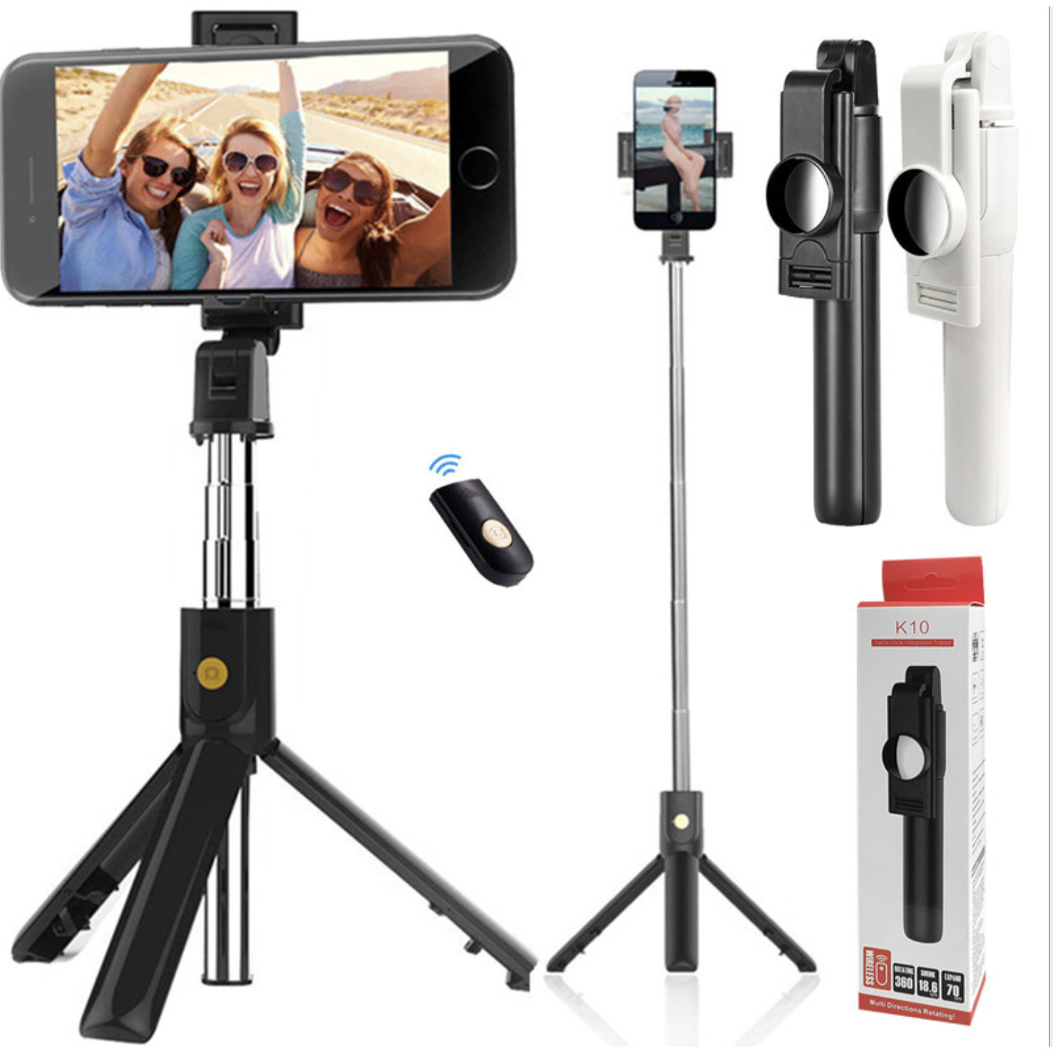 Gậy Chụp Ảnh Tự Sướng Selfie, Tripod K10 Kết Nối Bluetooth (Có Gương) Cao Cấp - DT072