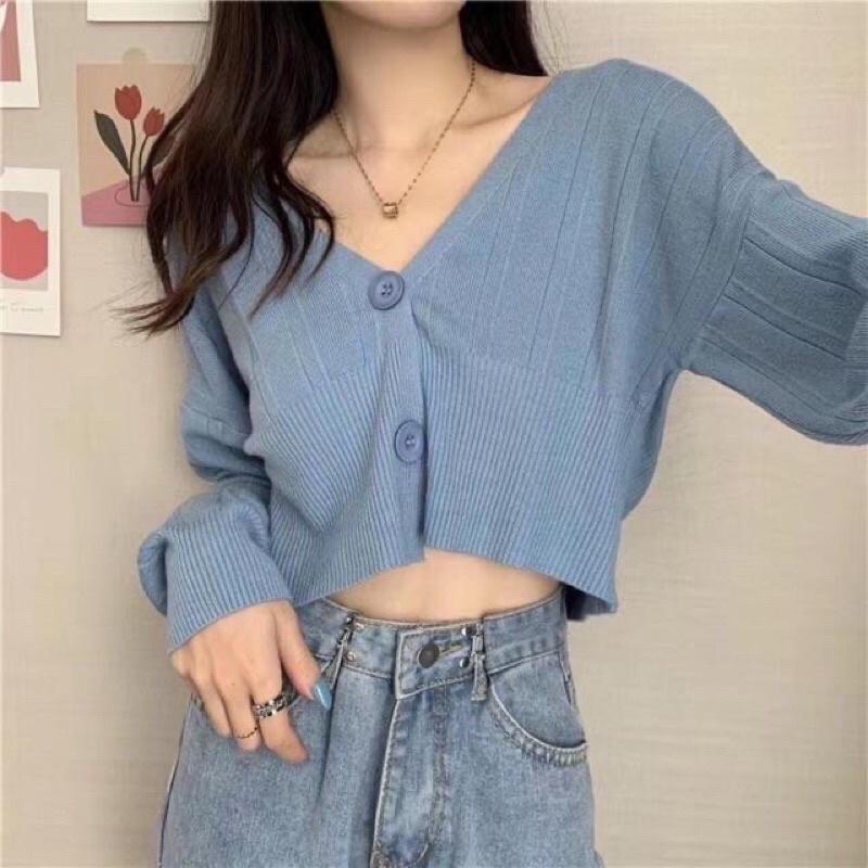 Áo khoác len cadigan nữ dài tay dáng croptop