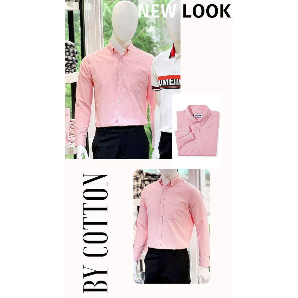 Áo Sơ Mi Nam Dài Tay Phối Sọc BY COTTON Pink White Stripes Oxford Shirt
