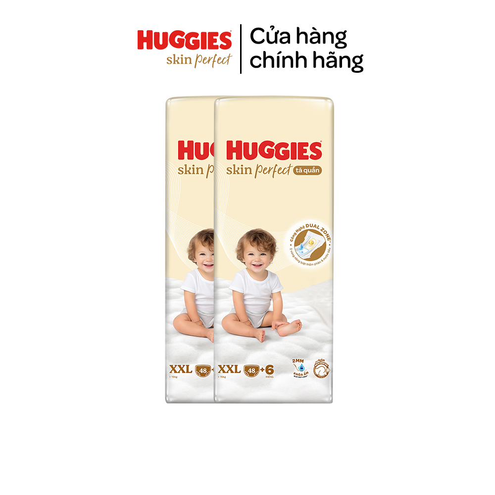 Combo 2 Tã/ Bỉm Quần Huggies Skin Perfect M/L/XL/XXL Super Jumbo Với 2 Vùng Thấm Giảm Kích Ứng Da