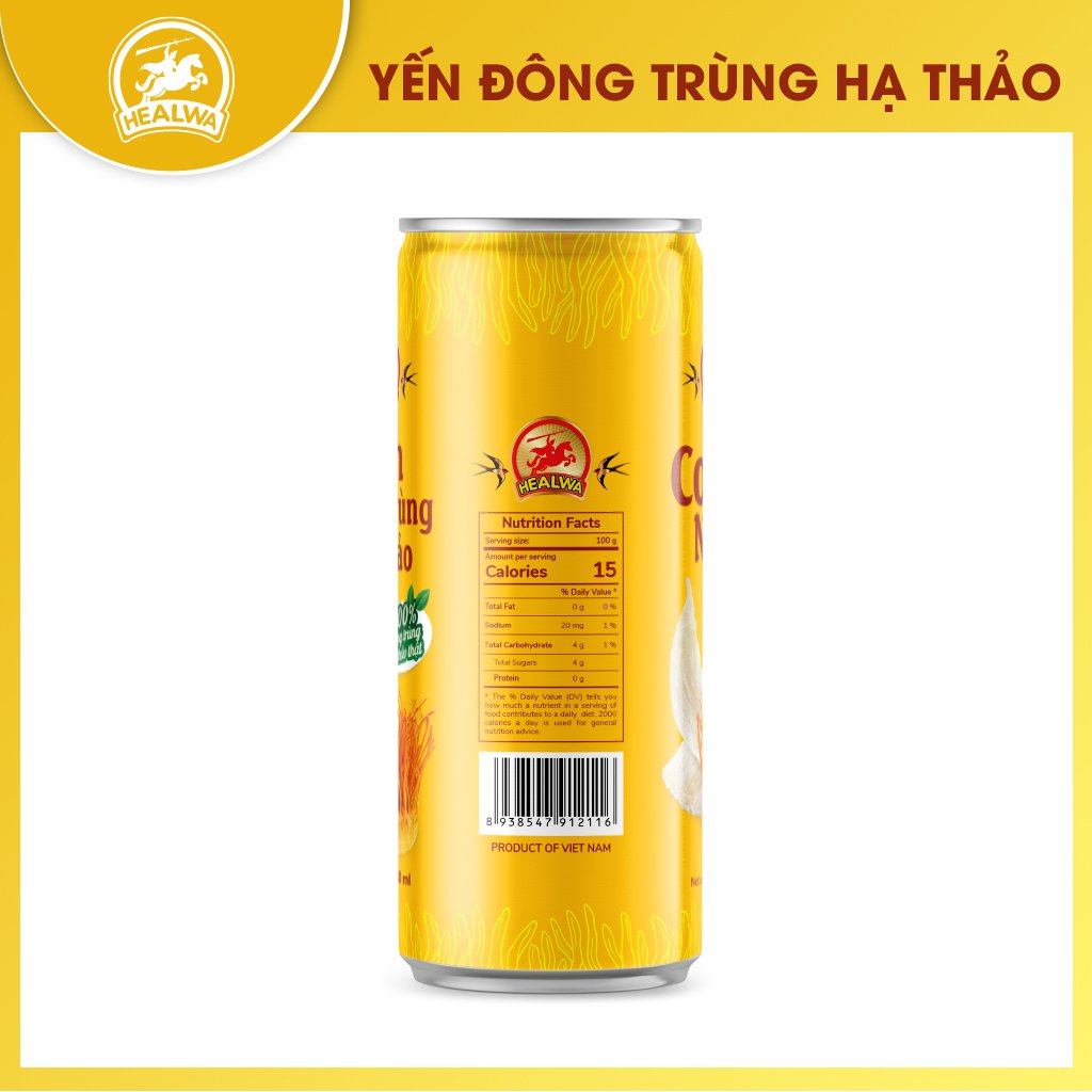 Nước yến đông trùng hạ thảo Healwa (1 thùng x 12 lon x 240ml) thức uống dinh dưỡng dành cho người Việt