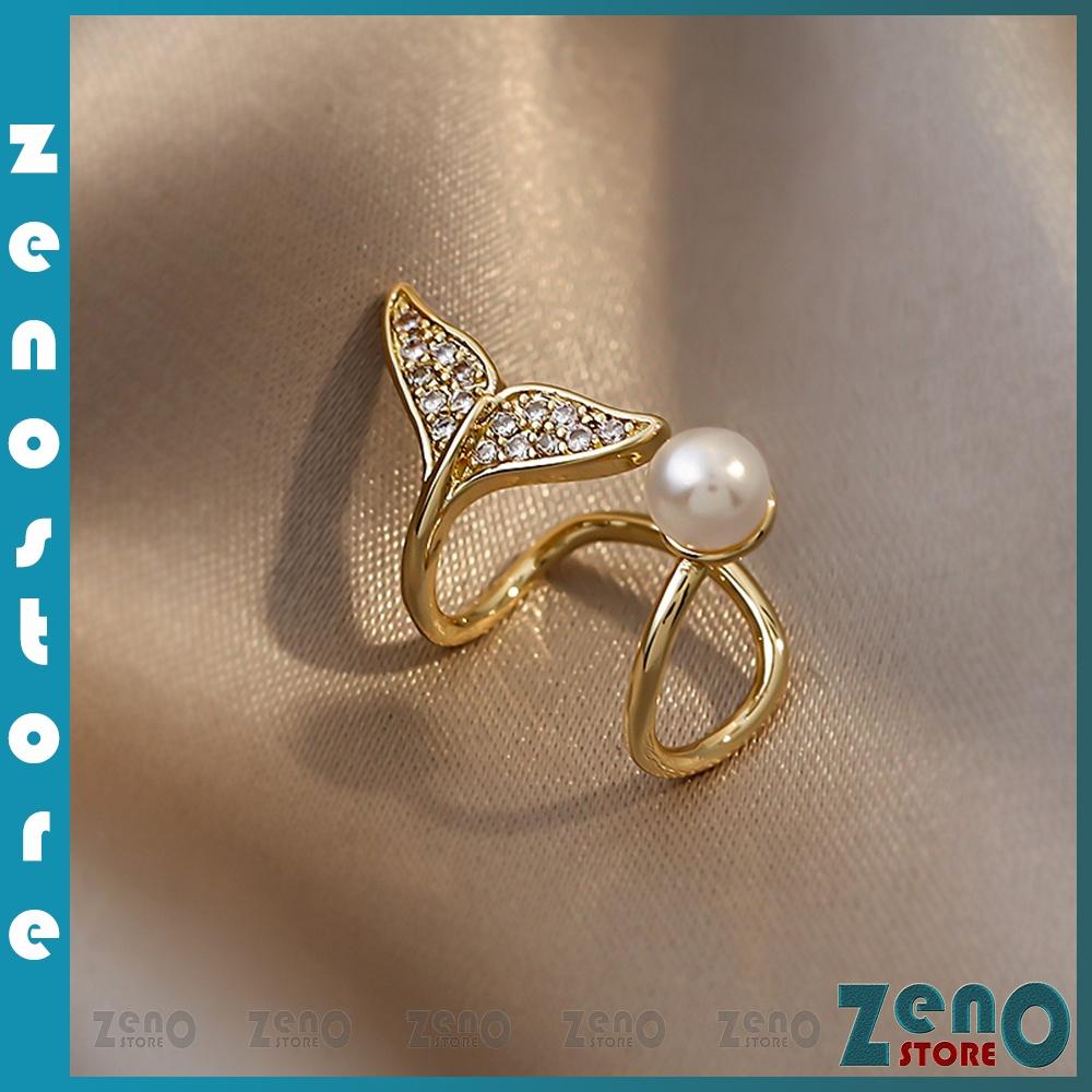 Bông tai kẹp ZenO mạ vàng đính đá, khuyên tai đuôi cá không cần đục lỗ tai