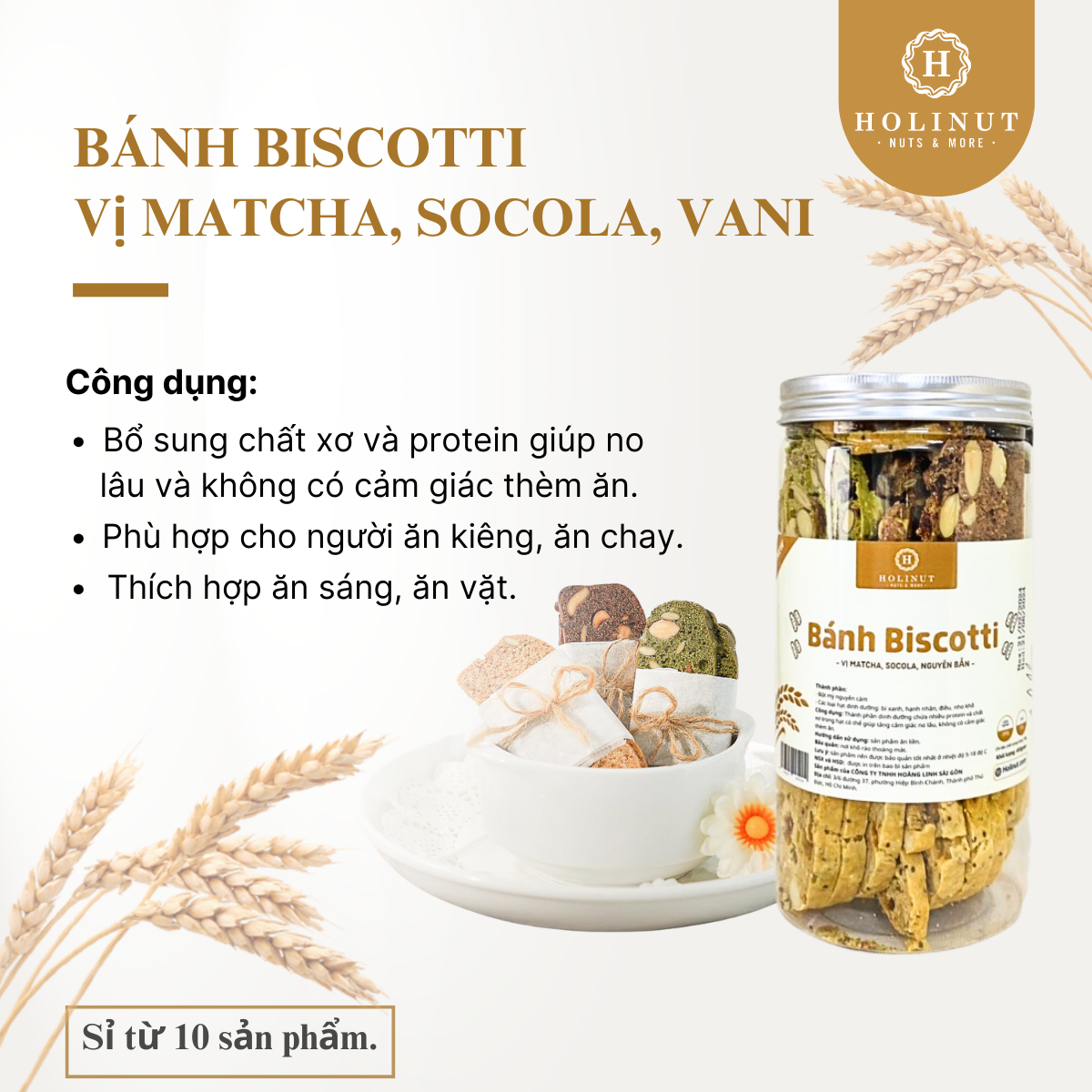 Bánh Biscotti nguyên cám 3 vị mix hạt dinh dưỡng nhập khẩu / Ăn kiêng lành mạnh, bổ dưỡng, phù hợp eat clean