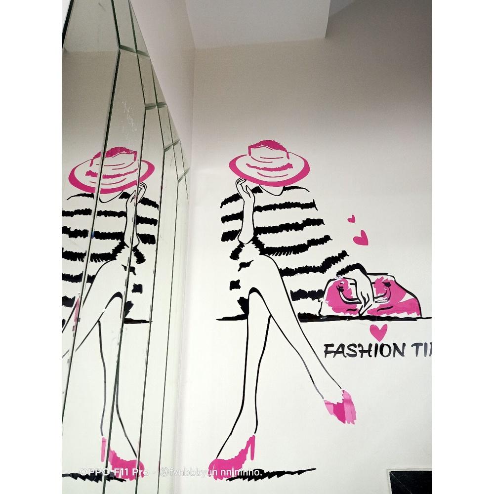 Tranh dán tường mica 3d decor khổ lớn fashion time trang trí spa, shop thời trang, phòng ngủ, nail, cafe