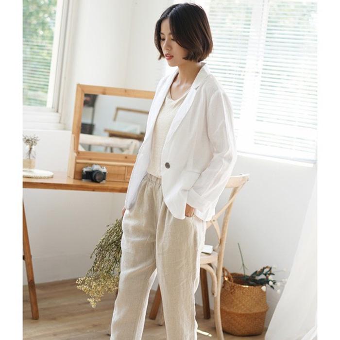 Áo vest blaze linen nữ ve vuông 2 túi nắp trẻ trung, thời trang phong cách trẻ