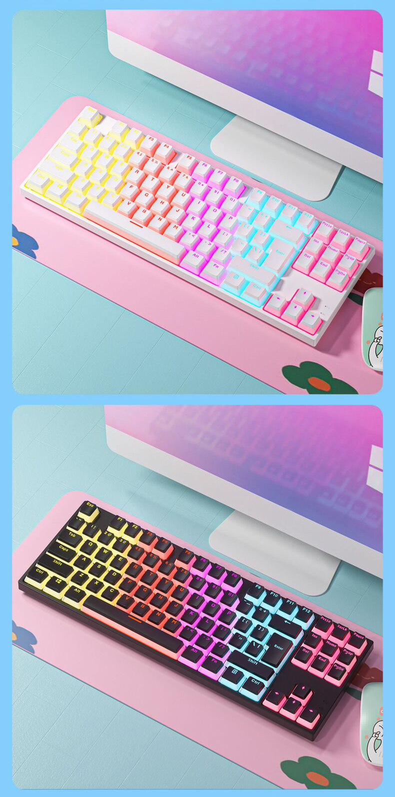 Bàn phím cơ ZIFRIEND KA802 sử dụng Blue Switch thiết kế mini nhỏ gọn chỉ 87 phím với keycap pudding xuyên led cực đẹp - Hàng Chính Hãng