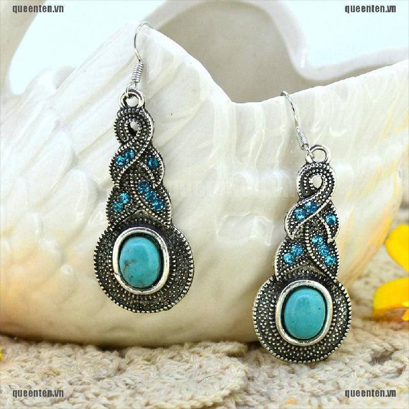 Hot Vintage Elegant Retro Turquoise Dangel Hook Earrings &amp; Necklace Jewelry Sets QUVN