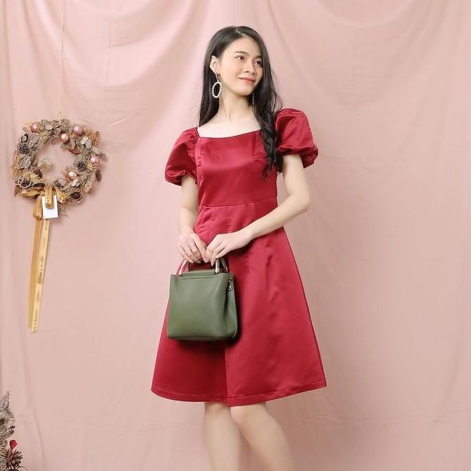 Đầm nữ cổ vuông tay bồng sang trọng - Váy nữ thiết kế TK FASHION DK877