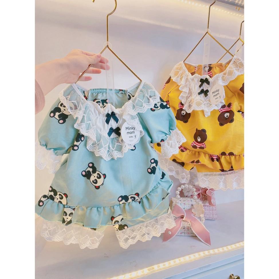 Bộ Ngủ Pijama Cộc Tay Bé Gái Chất Kate Hàn Phối Viền Ren - Babi mama
