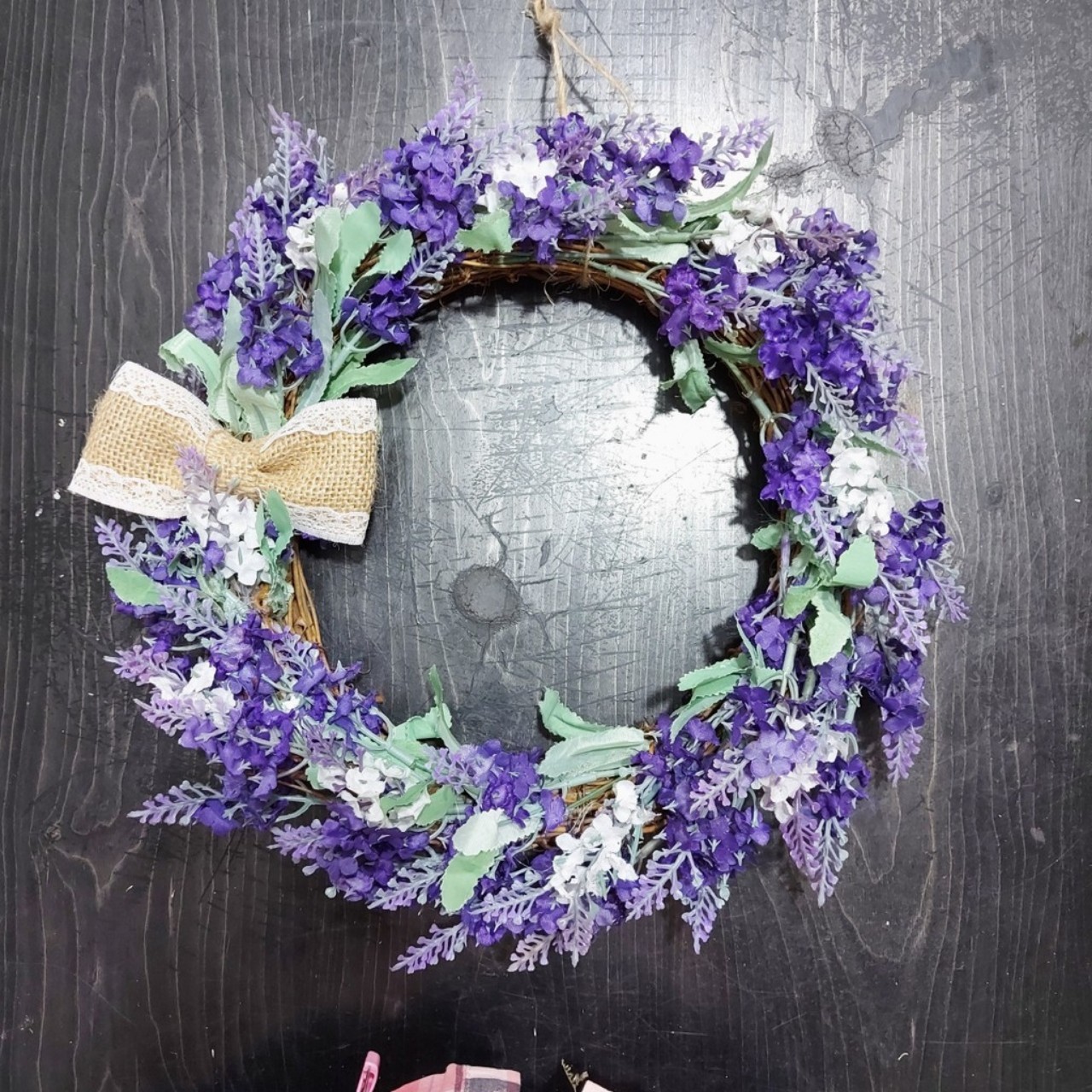 Vòng hoa giả vòng hoa lavender tím đường kính 25cm