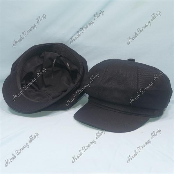 Nón mỏ vịt nữ trơn không thêu, nón beret nữ hàng quảng châu phong cách cổ điển, nón nồi nữ, nón bí ngô, nón beret họa sĩ hàng quảng châu vòng đầu 57-58cm có 2 dây rút giảm size đầu - Đen