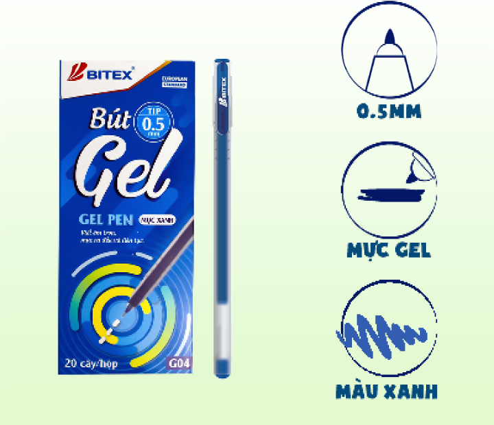 Bút gel ( nước) Bitex G04 0.5mm mực xanh