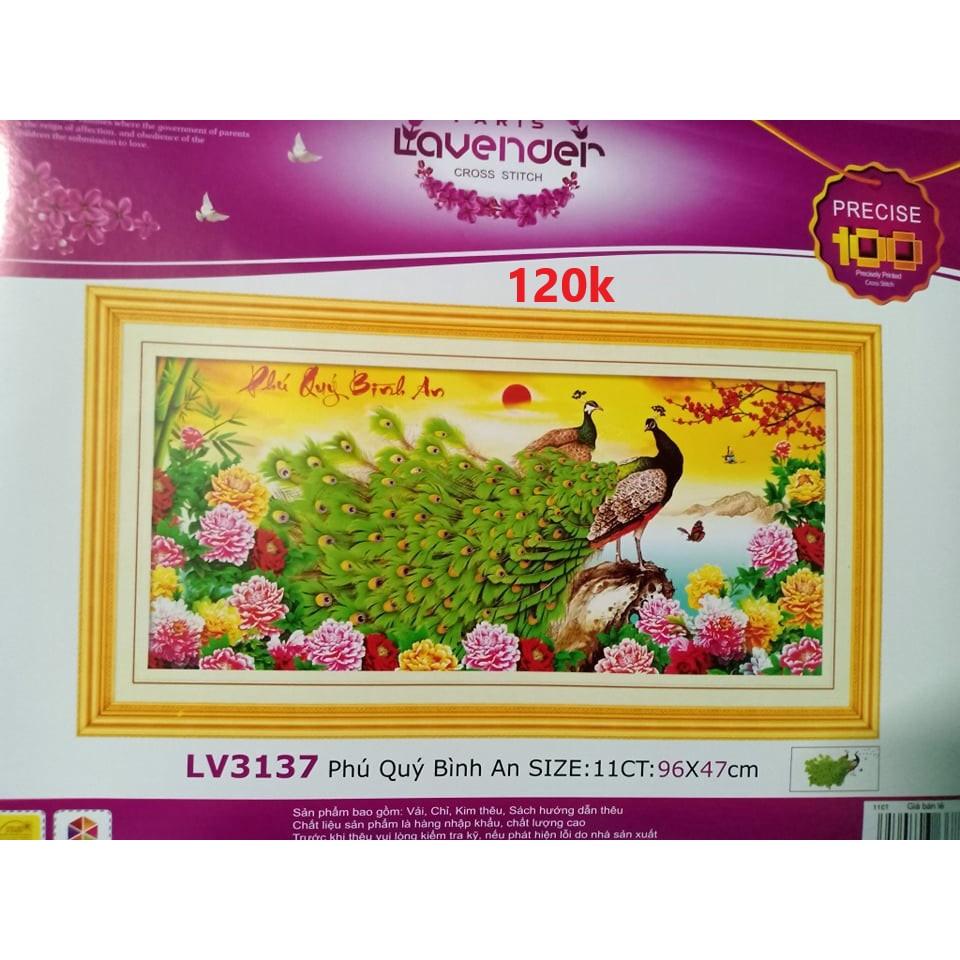 Tranh thêu chữ thập Phú quý bình an LV3137-96x47cm