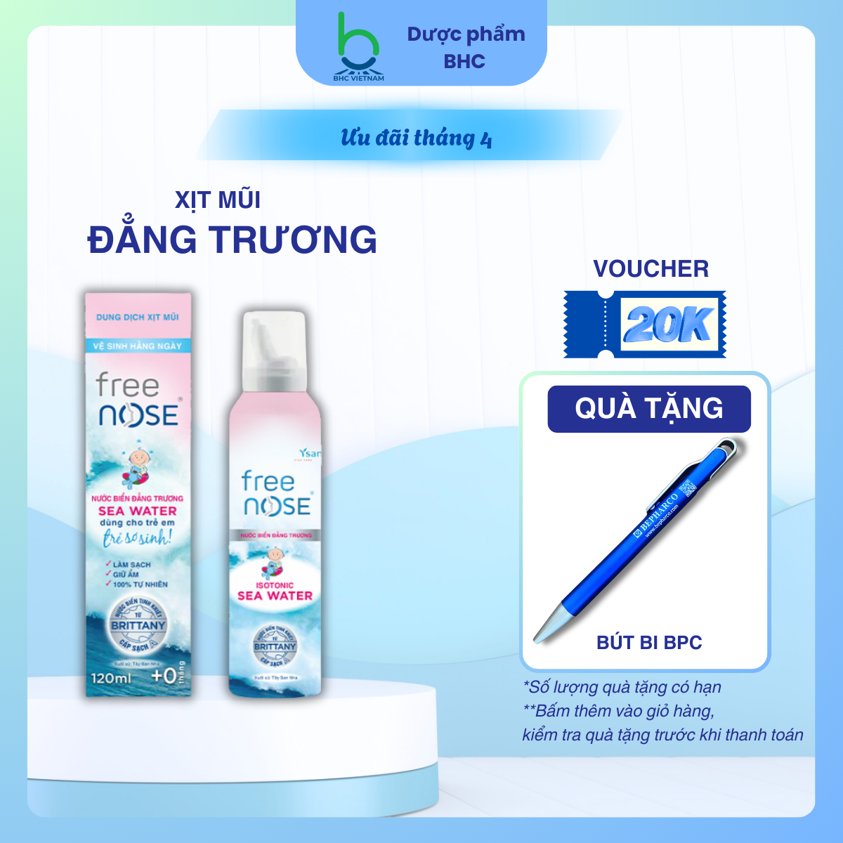 Xịt Mũi Free Nose Đẳng Trương Vệ Sinh Mũi Hằng Ngày Dành Cho Trẻ Sơ Sinh - Chai 120ml